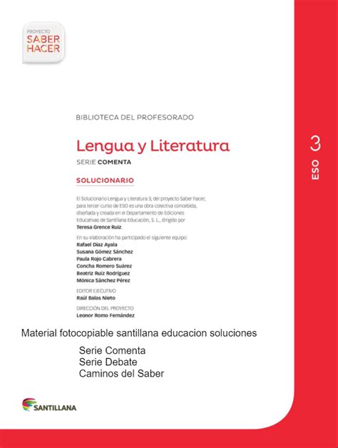 Solucionario Lengua Castellana Y Literatura 3 ESO Santillana Educacion