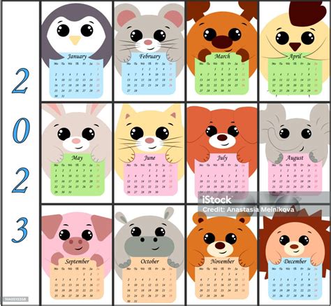 Ilustración De Calendario Para 2023 Con Lindos Personajes Redondos