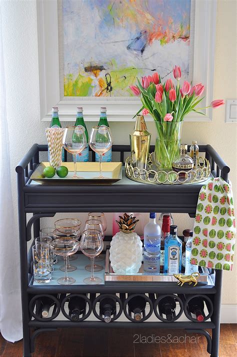 The bar cart is a place to bring together all your bar collectibles from your favorite vintage glasses to unique bar tools. Ideas for Decorating Your Home with Flowers — 2 Ladies & A ...