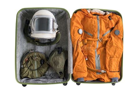Open Suitcase Packed For Space Travelling With Astronaut Orange Space