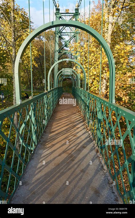 Iron Suspension Footbridge Over The River Tummel In Pitlochry