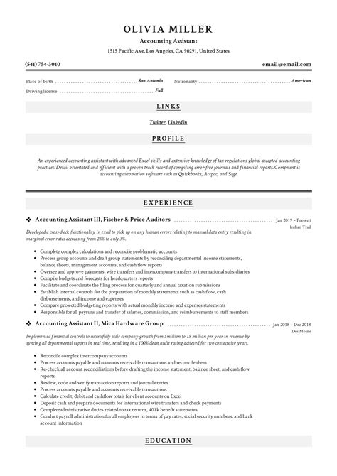 Accounting Assistant Resume And Writing Guide 12 Examples Pdf