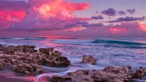 Ocean With Pink Clouds During Sunset Hd Pink Wallpapers Hd Wallpapers Id 37270
