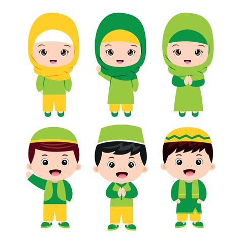 Set Of Muslim Kids Cartoon Character 10790098 Vector Art At Vecteezy