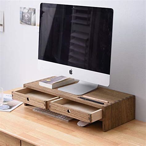 Kirigen Wood Monitor Stand With Drawers Computer Arm Riser Desk