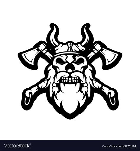 Viking Skull Bearded With Two Axes Royalty Free Vector Image