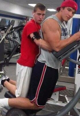 Male Muscular Hot Jocks Huge Guy Small Guy Goofing Off Gym Photo X