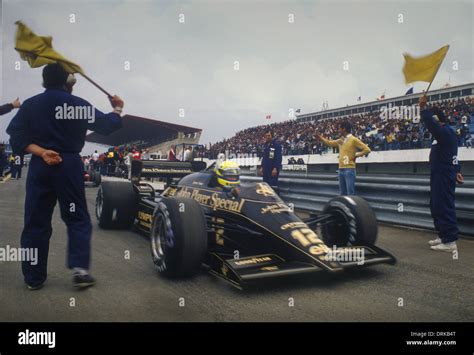 Ayrton Senna In His Jps Lotus Renault Gp Car In The Pit Lane At Stock