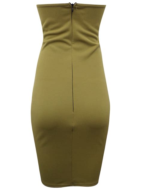 Boohoo B00h00 Khaki Strapless Bodycon Dress Size 8 To 14