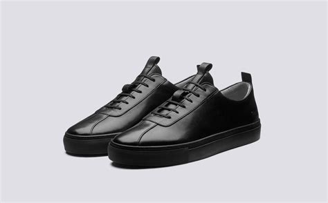Sneaker 1 Sneakers For Men In Black Leather Grenson Shoes Three Quarter View Sneakers