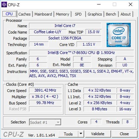 Intel Core I7 8650u špička V Nízkonapěťových Procesorech Pro