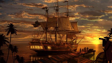 Golden Pirate Ship 2560 × 1440 Wallpaper