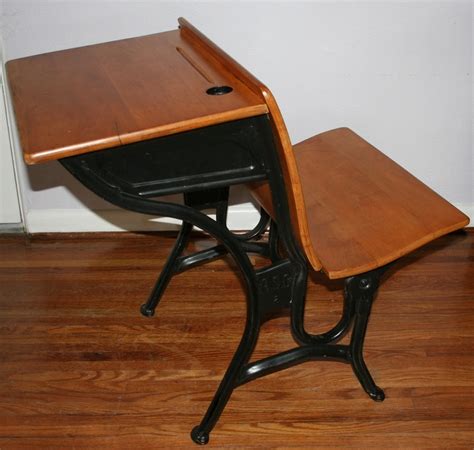 Vintage Antique Childrens 1920s Wood And Iron Old Fashion School Desk