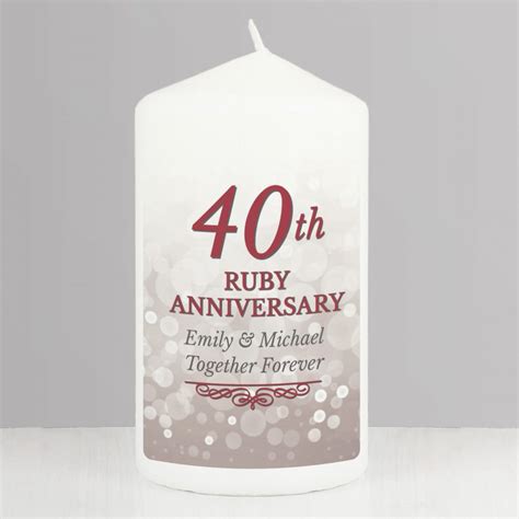 Personalised 40th Ruby Anniversary Pillar Candle Love My Ts