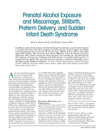 Prenatal Alcohol Exposure And Miscarriage Stillbirth Preterm