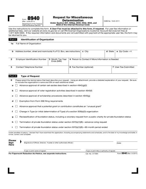Form 8940 Request For Miscellaneous Determination 2011 Free Download