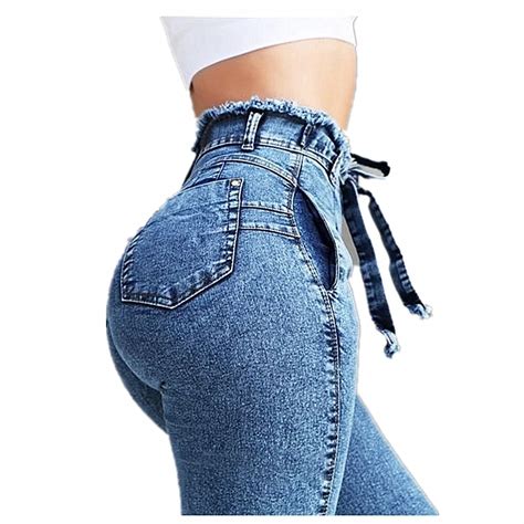 High Waist Jeans Womens Street Fashion Straps Denim Femme Pencil Pants Tight Jeans Ladies Plus