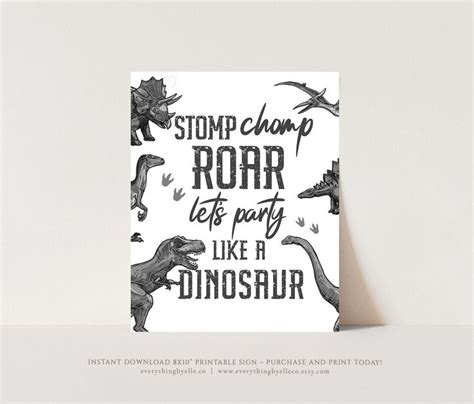 Dinosaur Printable Sign Instant Download Dinosaur Table Sign Etsy