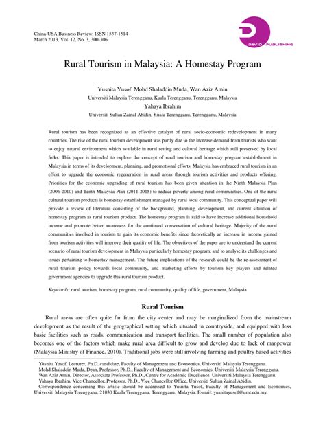 Now you don't have to spend too long to find the information for your rural tourism. (PDF) Rural Tourism in Malaysia: A Homestay Program