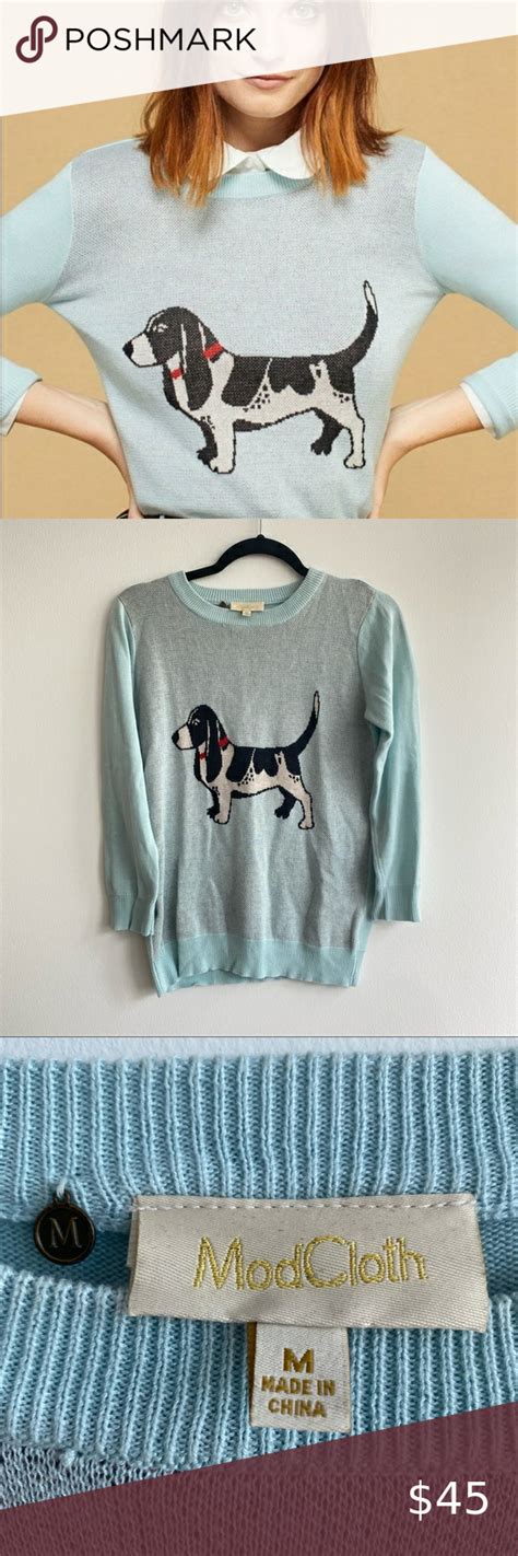 Modcloth Intarsia Blue Basset Hound Dog Sweater