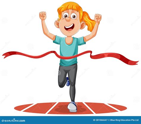 Energetic Runner Girl Crossing the Finish Line Stock Vector