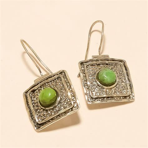 Natural Green Copper Turquoise Earring 925 Sterling Silver Etsy