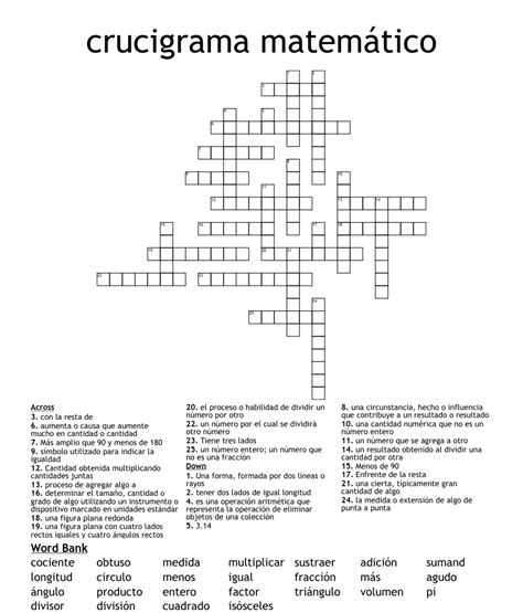 Crucigrama De Vocabulario Matemático Crossword Wordmint