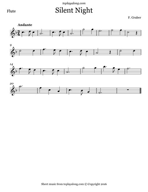 ^d ^d b ^c ^c g all is calm, all is bright. Silent Night by Gruber. Free sheet music for flute. Visit ...