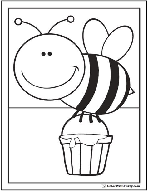 Honey bee cartoon character coloring book. Bee Coloring Pages: Hives, Flowers, And Honey
