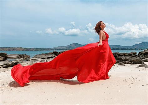 Red Flowy Dress For Beach Photoshoot In Thailand Photoshoot Dress