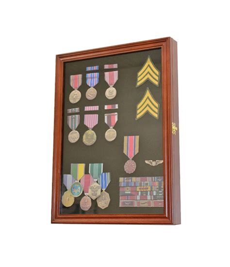 Collector Pin And Medal Display Case Holder Cabinet Shadow Box Walnut