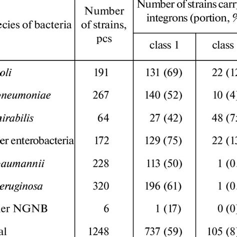 Representation Of Class 1 And 2 Integrons In Gram Negative Bacteria