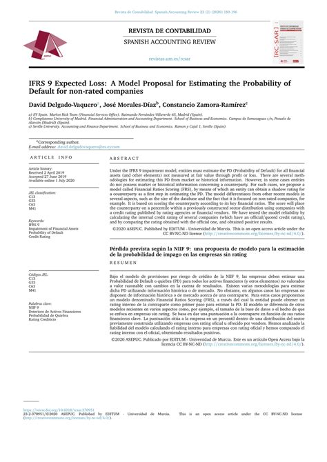 Consolidated ifrs financial statements for 1h 2018. (PDF) IFRS 9 Expected Loss: A Model Proposal for Estimating the Probability of Default for Non ...