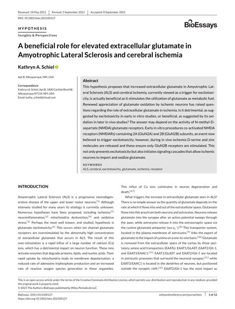 Pdf A Beneficial Role For Elevated Extracellular Glutamate In
