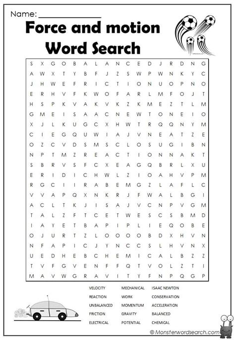 Force And Motion Word Search Monster Word Search
