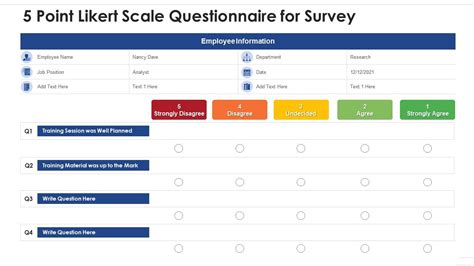 5 Point Likert Scale Questionnaire For Survey Presentation Graphics