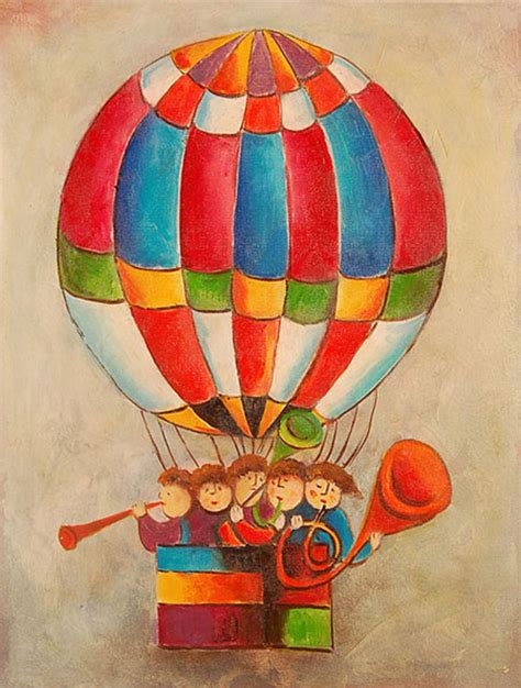 quadro la mongolfiera di roy ball pittura infantile falso d autore 40x30cm classici