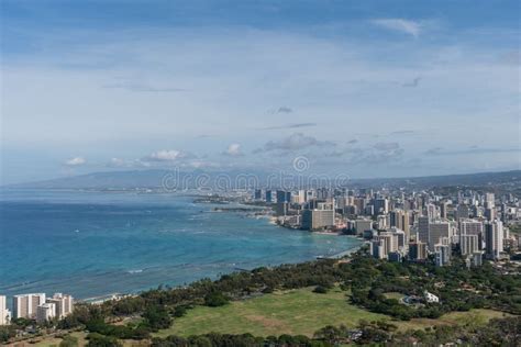 Beautiful Panoramic Aerial Honolulu And Waikiki Beach Vista Oahu Stock