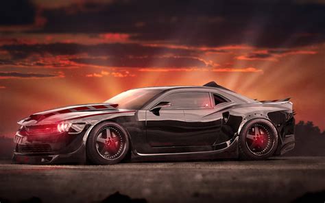 Download Sleek Black Camaro Muscle Car Wallpaper