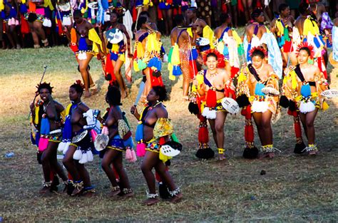 women in traditional costumes dancing at the umhlanga aka reed dance for their king 01092013