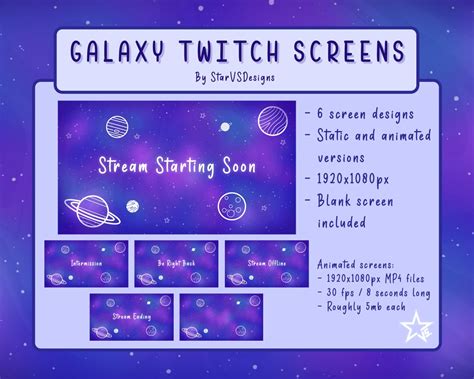 Animated Twitch Galaxy Stream Package Screen Overlay Etsy
