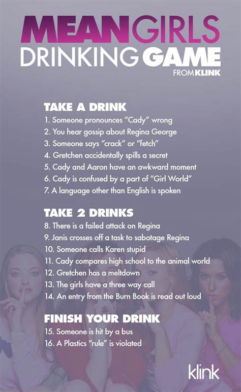 Msan Girls Drinking Game Mean Girls Drinking Game Drinking Games For