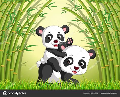 Panda And Bamboo Cartoon