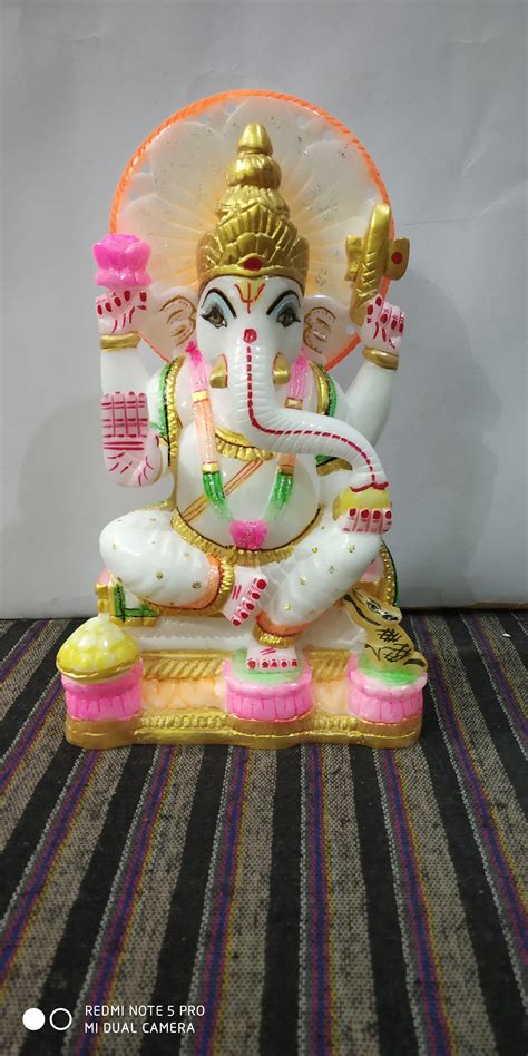 White Marble Sidhi Vinayak Ganesh Touched Painted Statue 8 Etsy