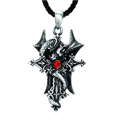 Pewter Red Crystal Dragon And Gothic Cross Necklace Free Shipping On