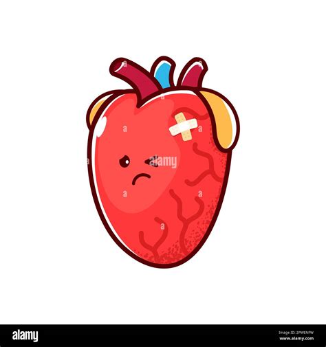 Cartoon Unhappy Sick Heart Character Or Unhealthy Human Organ Vector