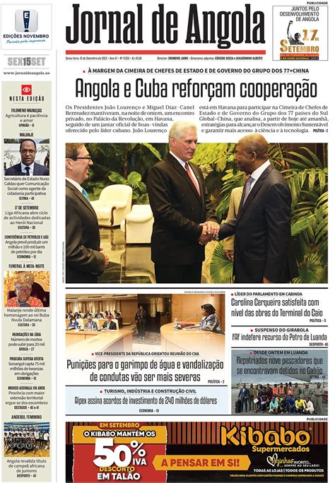 Jornal De Angola Sexta 15 De Setembro De 2023