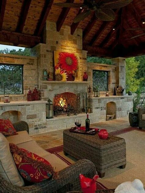 Covered Veranda With Fireplace Architecture Outdoor Patio Designs