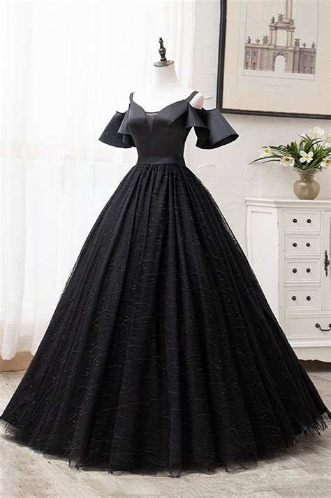 Black A Line Tulle Long Ball Gown Dress Formal Dress Ball Gown