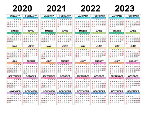 Yearly Calendar 2020 2021 2022 2023 Calendar Template Calendar Gambaran